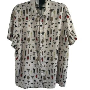 Hawalili Martini Cocktail Print Button-Up Men’s Shirt Retro Bar core Party, 2XL